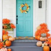 Nettenevime 6lı Set Yapay Çiçek Tam Turuncu Mineli Şimşir Lotus 7 Dallı Plastik Dekoratif Yapay Bitki thumbnail 6