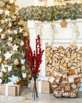 Nettenevime Yapay Çiçek Kokina Uzun Dal 90cm Yılbaşı Çiçeği Red Berry thumbnail 7