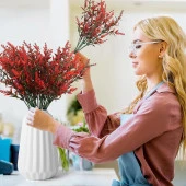 Nettenevime 6lı Set Yapay Çiçek Kırmızı Lavanta 7 Dallı Plastik Dekoratif Yapay Bitki thumbnail 8