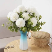 Nettenevime Yapay Çiçek Krizantem Kartopu Beyaz 7 Kafalı Büyük Demet thumbnail 9