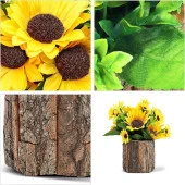 Nettenevime Yapay Çiçek 2 Adet Ahşap Kütük Saksılı Cipsolu Ay Çiçeği thumbnail 4