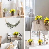 Nettenevime Yapay Çiçek 2 Adet Ahşap Kütük Saksılı Cipsolu Ay Çiçeği thumbnail 5