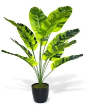 Nettenevime Yapay Çiçek Saksıda Muz Desenli Yapraklı 12Dal 60cm Salon Çiçeği Yapay Bitki thumbnail 1