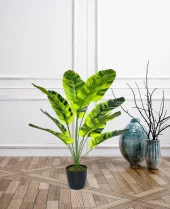 Nettenevime Yapay Çiçek Saksıda Muz Desenli Yapraklı 12Dal 60cm Salon Çiçeği Yapay Bitki thumbnail 3