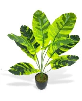 Nettenevime Yapay Çiçek Saksıda Muz Desenli Yapraklı 12Dal 60cm Salon Çiçeği Yapay Bitki thumbnail 4