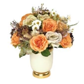 Nettenevime Yapay Çiçek Aranjmanı Gold-Krem Vazolu Somon Yeşil Güllü Nişan Çiçeği İsteme Çiçeği Masa Üstü Çiçeği Arajman thumbnail 1