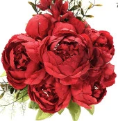 Nettenevime Yapay Çiçek Marsilya Gülü Şakayık Erengül Büyük Boy Demet KIRMIZI - 1