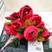 Nettenevime Yapay Çiçek Marsilya Gülü Şakayık Erengül Büyük Boy Demet KIRMIZI - 3