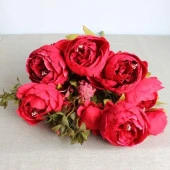 Nettenevime Yapay Çiçek Marsilya Gülü Şakayık Erengül Büyük Boy Demet KIRMIZI - 4