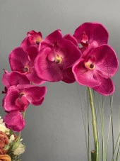 Nettenevime Yapay Çiçek Fuşya Orkide Seramik Saksıda Tek Dal Orkide 60cm thumbnail 3