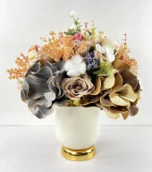 Nettenevime Yapay Çiçek Aranjmanı Gold-Krem Vazolu Nişan Çiçeği İsteme Çiçeği Masa Üstü Çiçeği Arajman arj141 thumbnail 1