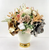 Nettenevime Yapay Çiçek Aranjmanı Gold-Krem Vazolu Nişan Çiçeği İsteme Çiçeği Masa Üstü Çiçeği Arajman arj141 thumbnail 2