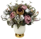 Nettenevime Yapay Çiçek Aranjmanı Gold-Krem Metal Vazolu Nişan Çiçeği İsteme Çiçeği Masa Üstü Çiçeği Arajman 47623 - 1