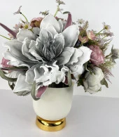 Nettenevime Yapay Çiçek Aranjmanı Gold-Krem Metal Vazolu Nişan Çiçeği İsteme Çiçeği Masa Üstü Çiçeği Arajman 47623 - 2