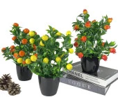 Nettenevime Yapay Çiçek 3 Adet Nar Limon Ve Mandalina Ağacı Siyah Saksıda 30cm thumbnail 1