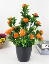 Yapay Çiçek Mandalina Ağacı Siyah Saksıda Mandalina 30cm - 3