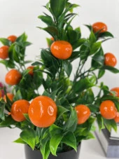 Yapay Çiçek Mandalina Ağacı Siyah Saksıda Mandalina 30cm - 4