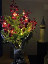 Nettenevime Yapay Çiçek Yılbaşı Çiçeği Kırmızı Demet Kokina Led Işıklı 3 Fonksiyonlu thumbnail 4