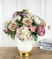 Nettenevime Yapay Çiçek Aranjmanı Metal Gold-Krem Vazolu Nişan Çiçeği İsteme Çiçeği Masa Üstü Çiçeği Arajman thumbnail 1