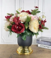 Nettenevime Yapay Çiçek Aranjmanı Metal Siyah Gold Vazolu Nişan Çiçeği İsteme Çiçeği Masa Üstü Çiçeği Arajman thumbnail 1