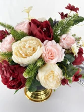 Nettenevime Yapay Çiçek Aranjmanı Metal Siyah Gold Vazolu Nişan Çiçeği İsteme Çiçeği Masa Üstü Çiçeği Arajman thumbnail 3