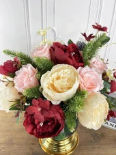 Nettenevime Yapay Çiçek Aranjmanı Metal Siyah Gold Vazolu Nişan Çiçeği İsteme Çiçeği Masa Üstü Çiçeği Arajman thumbnail 4