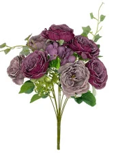 Nettenevime Yapay Çiçek Pastel Mor Lila Şakayık 9 Dallı 7 Güllü Büyük Boy Demet 40cm - 1