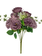 Nettenevime Yapay Çiçek Pastel Lila Şakayık 9 Dallı 7 Güllü Büyük Boy Demet 40cm thumbnail 1