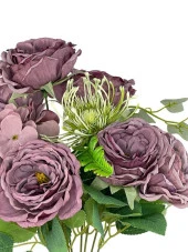 Nettenevime Yapay Çiçek Pastel Lila Şakayık 9 Dallı 7 Güllü Büyük Boy Demet 40cm thumbnail 3