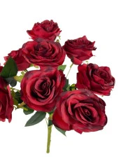 Nettenevime Yapay Çiçek 9 Güllü Büyük Boy Demet 40cm BORDO thumbnail 2
