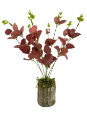 Nettenevime Yapay Çiçek Kütük Saksılı Okaliptus Dekoratif Masa Çiçeği Kızıl thumbnail 1