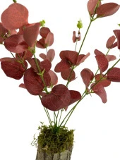 Nettenevime Yapay Çiçek Kütük Saksılı Okaliptus Dekoratif Masa Çiçeği Kızıl thumbnail 2