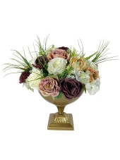 Nettenevime Yapay Çiçek Aranjmanı Kare Ayaklı Konik Metal Antik Gold Vazolu Masa Üstü Çiçeği Arajman 19408 thumbnail 1