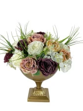 Nettenevime Yapay Çiçek Aranjmanı Kare Ayaklı Konik Metal Antik Gold Vazolu Masa Üstü Çiçeği Arajman 19408 thumbnail 3