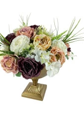 Nettenevime Yapay Çiçek Aranjmanı Kare Ayaklı Konik Metal Antik Gold Vazolu Masa Üstü Çiçeği Arajman 19408 thumbnail 4