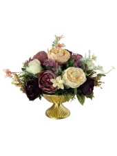 Nettenevime Yapay Çiçek Aranjmanı Desenli Metal Gold Vazolu Kahve Somon Pudra Tonlu Gülller Masa Üstü Çiçeği Arajman 39375 thumbnail 1