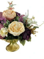 Nettenevime Yapay Çiçek Aranjmanı Desenli Metal Gold Vazolu Kahve Somon Pudra Tonlu Gülller Masa Üstü Çiçeği Arajman 39375 thumbnail 3