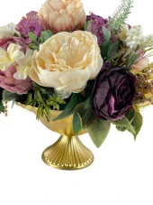 Nettenevime Yapay Çiçek Aranjmanı Desenli Metal Gold Vazolu Kahve Somon Pudra Tonlu Gülller Masa Üstü Çiçeği Arajman 39375 thumbnail 4