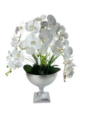 Nettenevime Yapay Çiçek 6 Islak Orkideli Aranjman Kare Ayaklı Konik Metal Mat Gümüş Vazolu Masa Üstü Çiçeği Arajman 29007 thumbnail 1