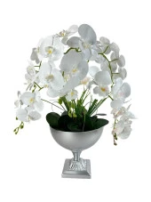 Nettenevime Yapay Çiçek 6 Islak Orkideli Aranjman Kare Ayaklı Konik Metal Mat Gümüş Vazolu Masa Üstü Çiçeği Arajman 29007 thumbnail 2