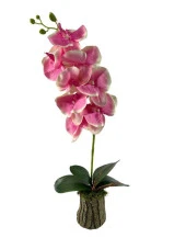 Nettenevime Yapay Çiçek Kütük Saksılı Tekdal Orkide PEMBE 50*30cm thumbnail 1