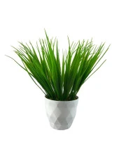 Nettenevime Yapay Çiçek Beyaz Saksıda Saz Ot Yeşil Dekoratif Masa Çiçeği thumbnail 1