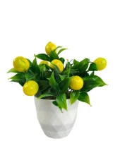 Nettenevime Yapay Çiçek Beyaz Saksıda Limon Dekoratif Masa Çiçeği 25cm - 1