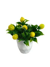 Nettenevime Yapay Çiçek Beyaz Saksıda Limon Dekoratif Masa Çiçeği 25cm - 5