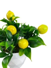 Nettenevime Yapay Çiçek Beyaz Saksıda Limon Dekoratif Masa Çiçeği 25cm - 7