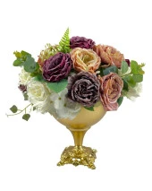 Nettenevime Yapay Çiçek Ve Latex Aranjmanı Döküm Ayaklı Yuvarlak Metal Gold Vazolu Masa Üstü Çiçeği Arajman 83495 thumbnail 1