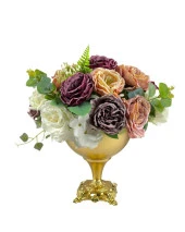 Nettenevime Yapay Çiçek Ve Latex Aranjmanı Döküm Ayaklı Yuvarlak Metal Gold Vazolu Masa Üstü Çiçeği Arajman 83495 thumbnail 7