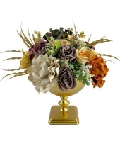 Nettenevime Yapay Çiçek Ve Latex Aranjmanı Kare Ayaklı Yuvarlak Metal Gold Vazolu Masa Üstü Çiçeği Arajman 60402 thumbnail 1