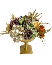 Nettenevime Yapay Çiçek Ve Latex Aranjmanı Kare Ayaklı Yuvarlak Metal Gold Vazolu Masa Üstü Çiçeği Arajman 60402 thumbnail 2