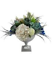 Nettenevime Yapay Çiçek Ve Latex Aranjmanı Metal Gümüş Vazolu Masa Üstü Çiçeği Arajman 94179 - 3